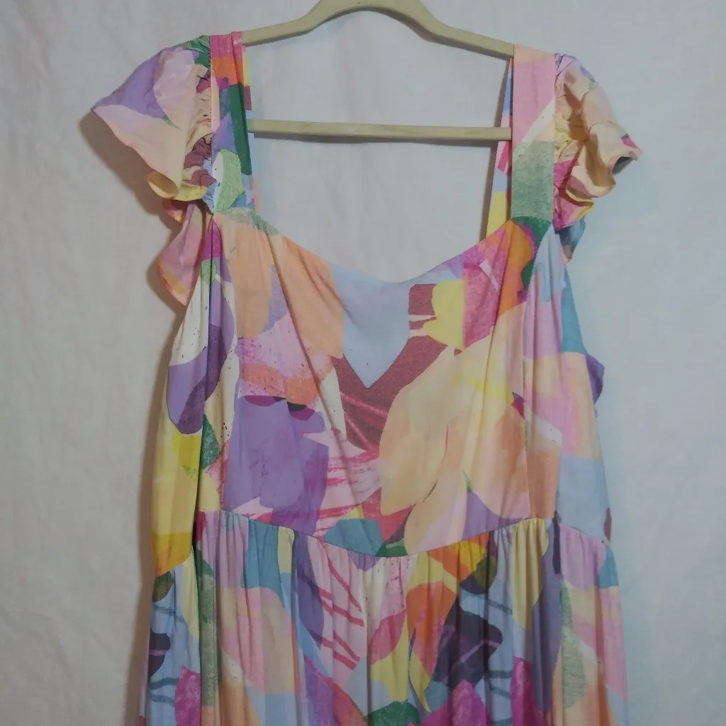 Gap Maternity Flutter Sleeve Midi Dress Multicolor Size XXL - Image 3