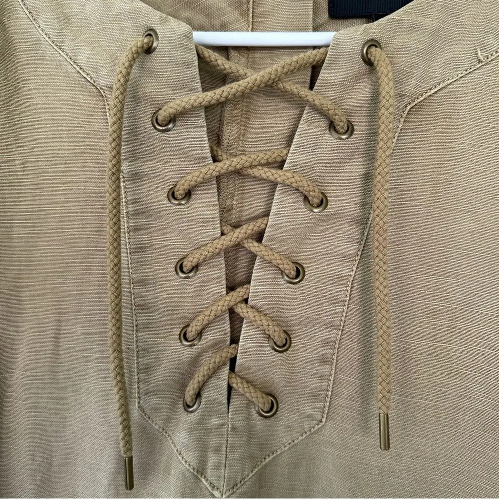 J. Crew Linen Blend Canvas Shift Dress Women’s Plus 16 Khaki Tan Lace Up Neck - Image 11