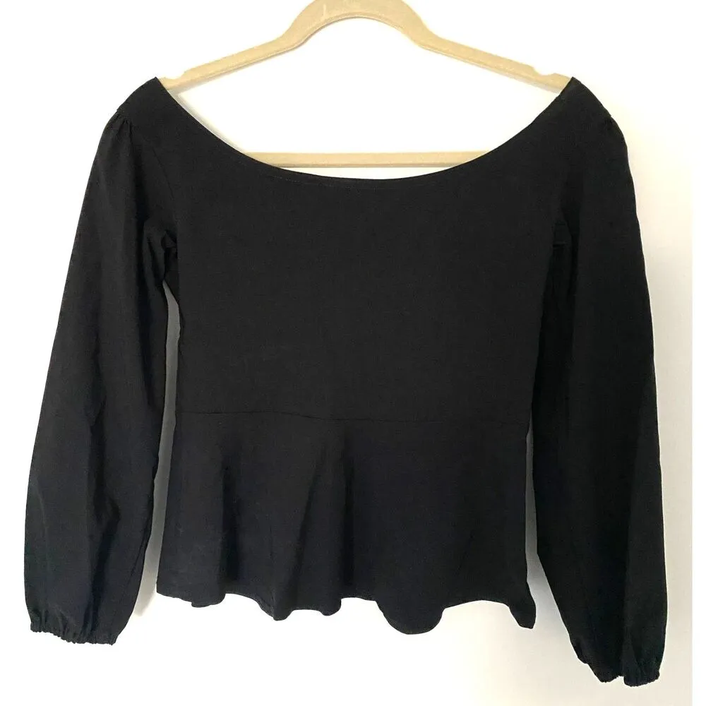 NWT Topshop Bengaline Off-The-Shoulder Black Long Sleeve Peplum Blouse Sz 6 - Image 3