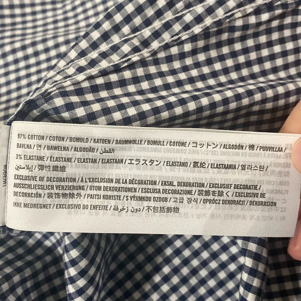 Abercrombie & Fitch micro plaid Oxford moose logo embroidery shirt navy white M - Image 13
