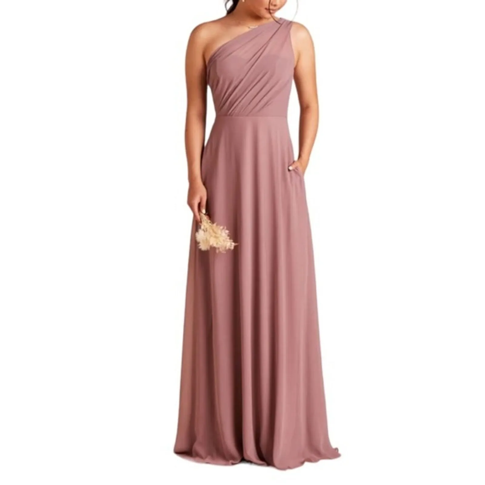 Birdy Grey Dress Womens Small Kira Deep Mauve‎ Chiffon One Shoulder Bridesmaid - Image 9