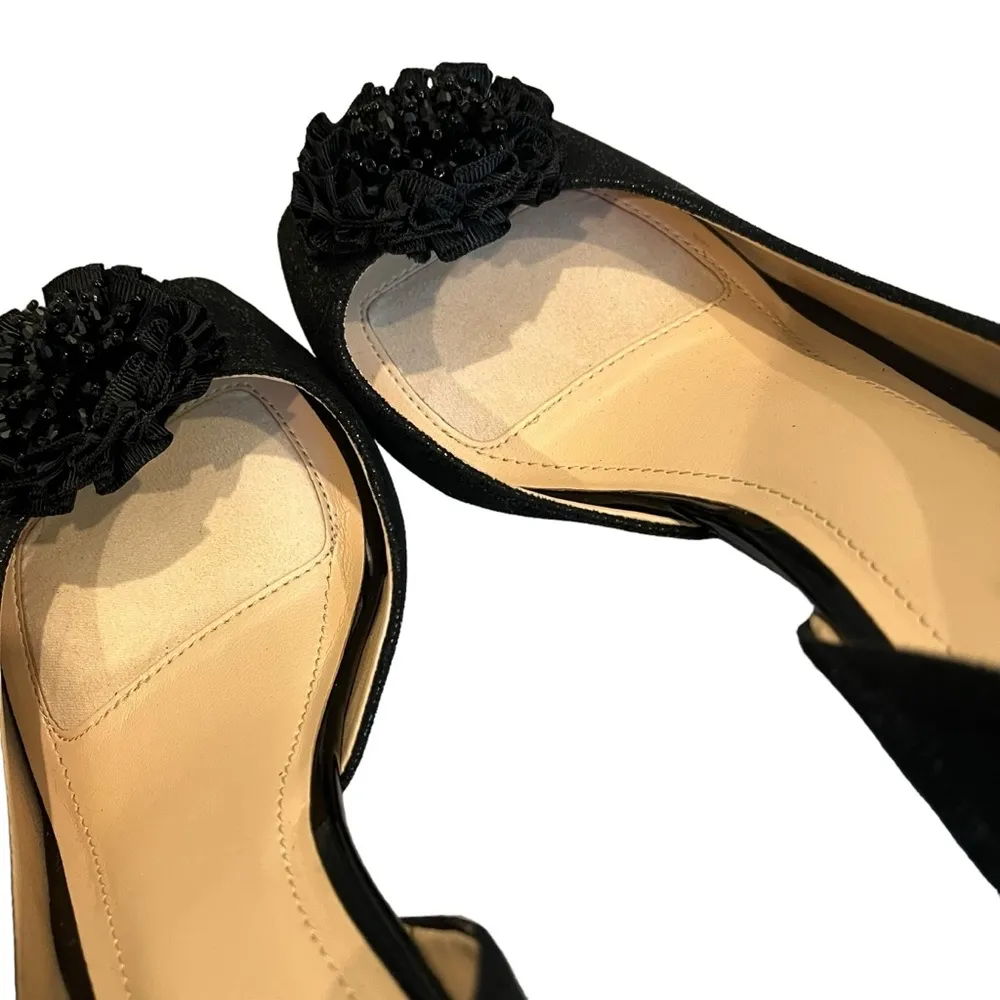 Alex Marie Black Leather D'Orsay Pumps Beaded Flower Rosette, Sz 8 - Image 7