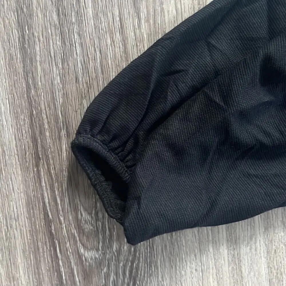 Free people Biana Black Mini Dress Knit Lace-up Back XS 3/4 Balloon Sleeve - Image 11