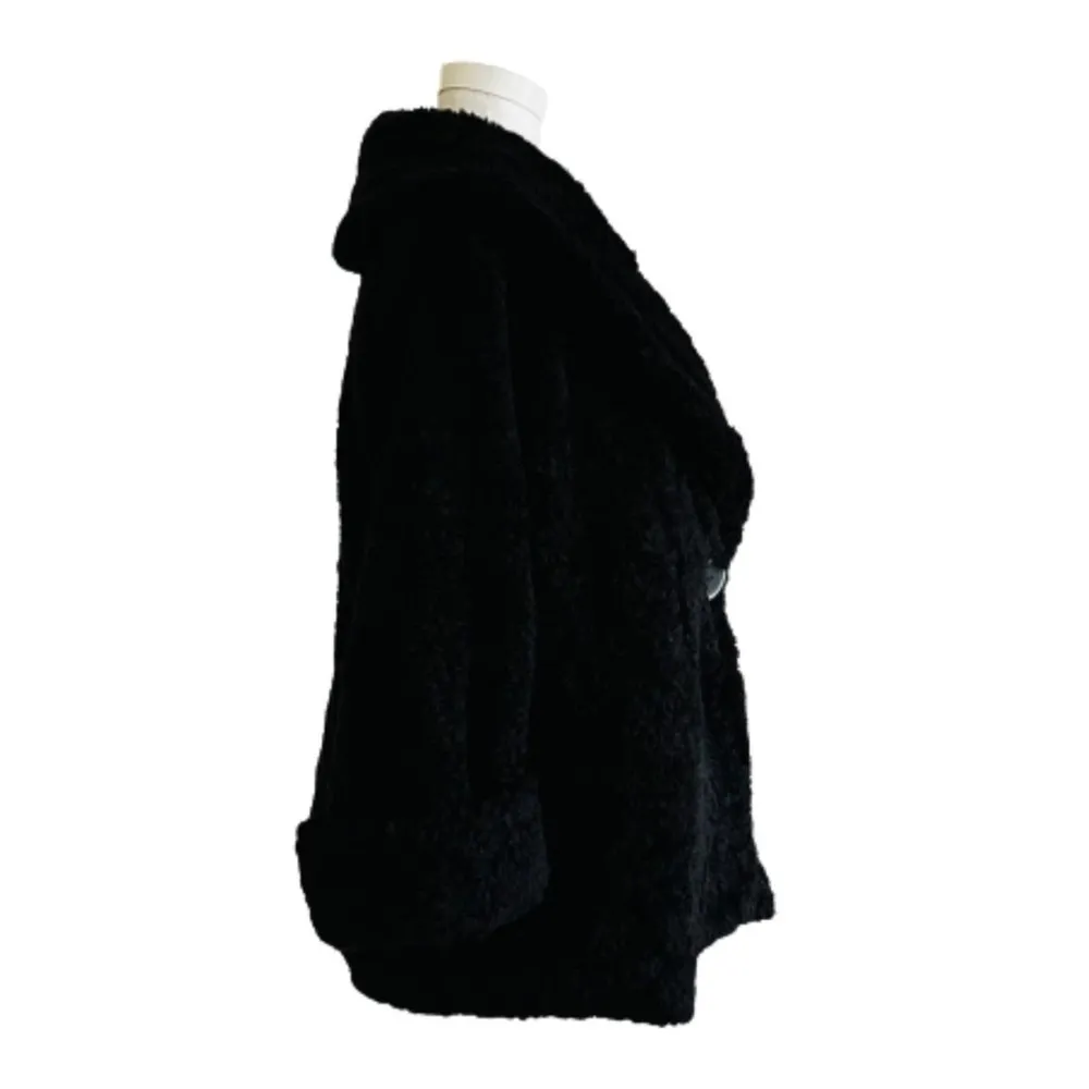 LAL Black Faux Fur Teddy Shawl Collar Pockets Jacket Coat Size Large NEW - Image 4
