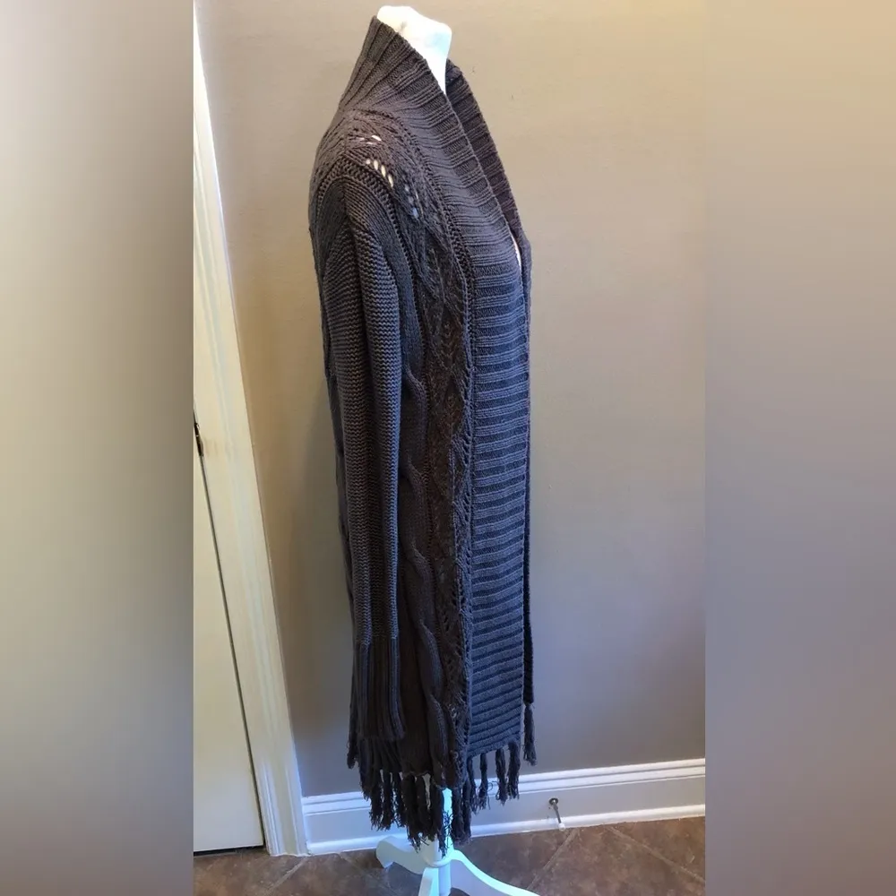 Gray Full Length Open Cardigan by Copper Key Size Large Cable Knit - Image 4