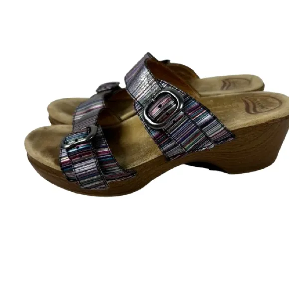 Dansko Sophie Metallic Striped Sandals Silver Size 9 - Image 5