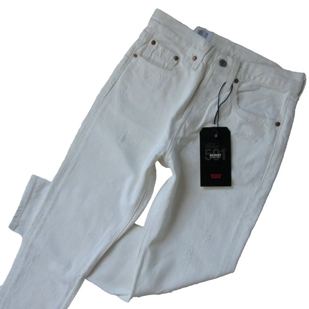 NWT Levi's 501 Skinny in Don't Mind If I Do White Destroyed Rigid Jeans 27 x 28 - Image 2