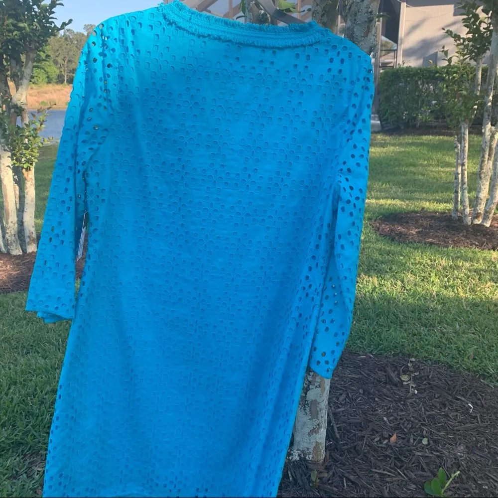 Crown & Ivy  Turquoise Eyelet Shift Dress NWT L10 - Image 7