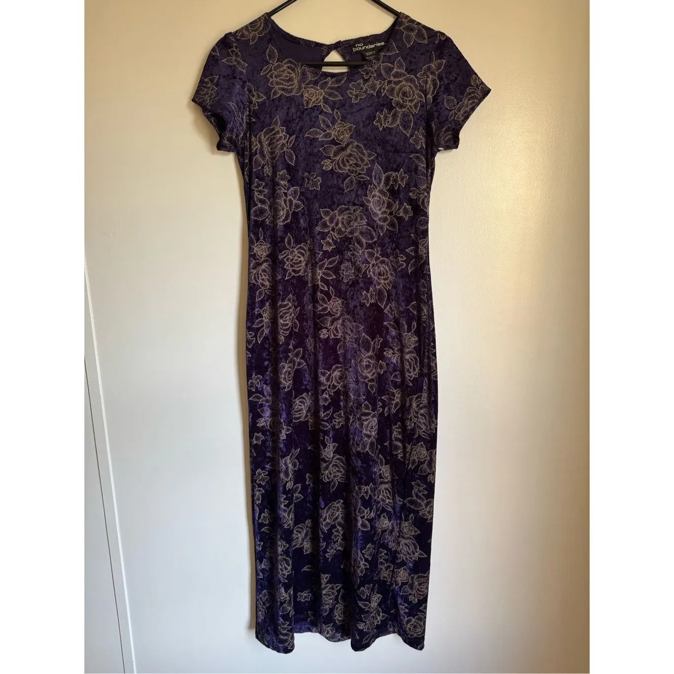Vintage 90’s No‎ Boundaries Purple Velvet floral long sz S maxi dress whimsigoth - Image 3