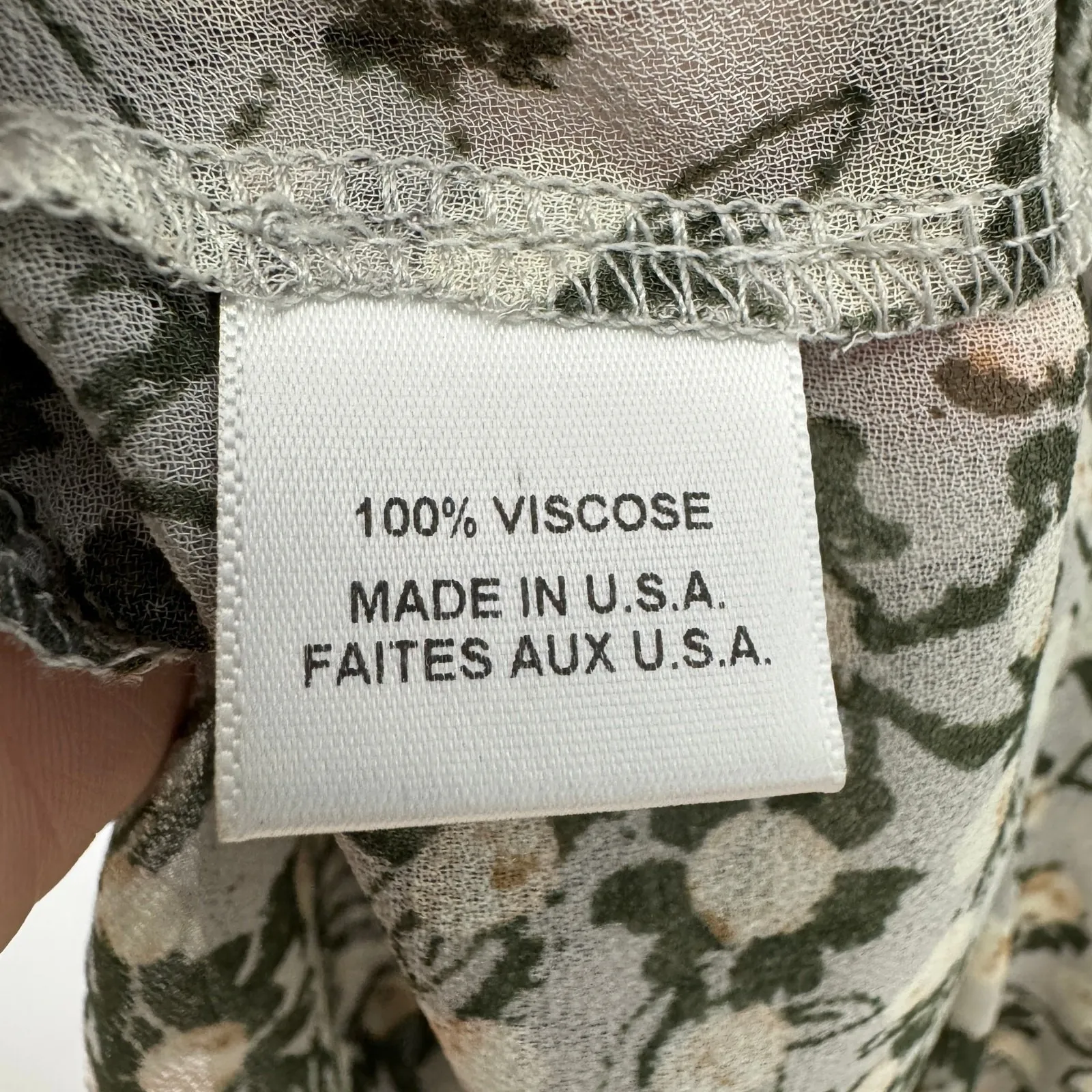 MISA Los Angeles Blouse Size Small Green Floral Sheer Ruffle Sleeve Button Top - Image 13