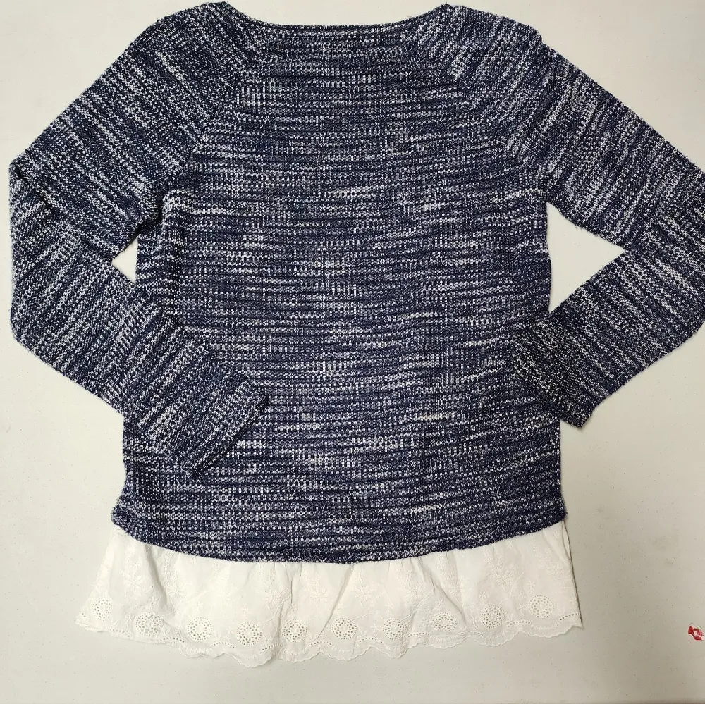 Symmetry Womens Blue Pullover Sweater Size Small White Lace Accent - Image 3