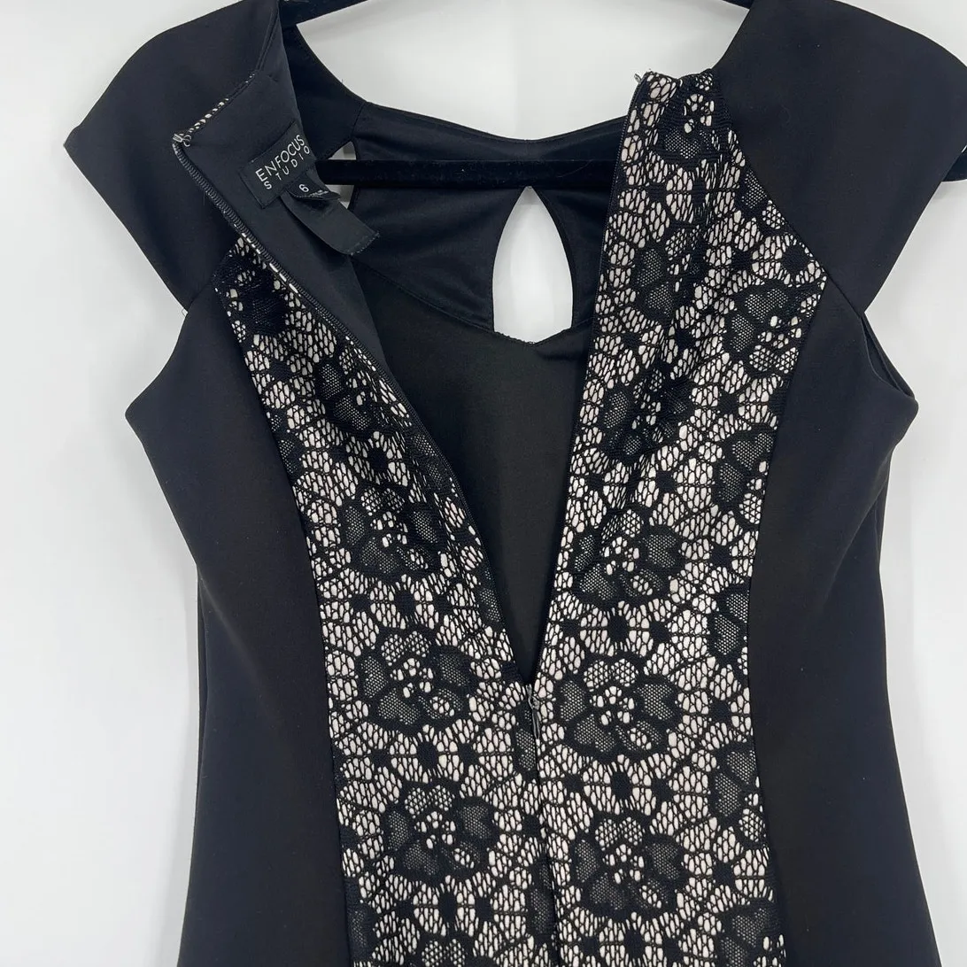 Enfocus Studio Lace Sheath Dress Sz 6 Gothic Nude Illusion Party Cutout Witchy - Image 7