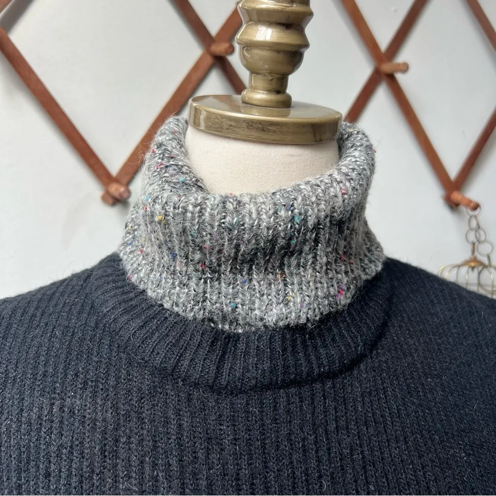 Dark Academia Vintage Wool Blend Thick Knit Turtleneck Sweater with Vest Overlay Gray Size M - Image 5