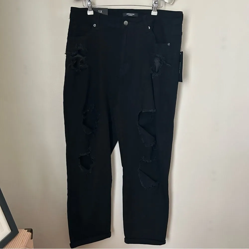 American Bazi Jeans Mom High Rise Black Distressed Casual Trendy - Image 12