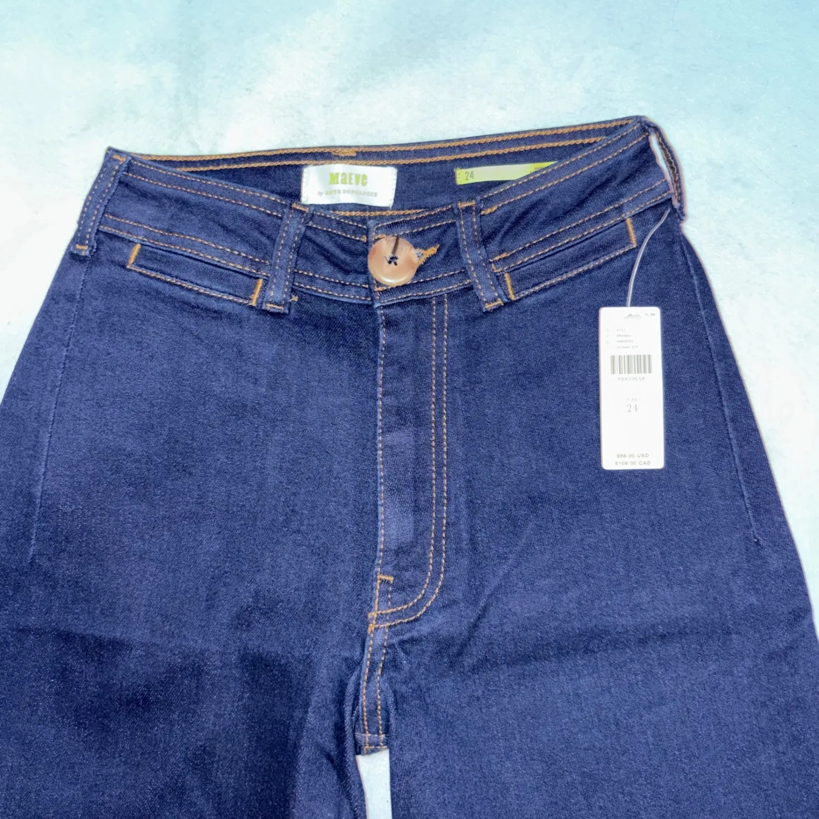 Maeve Anthropologie the Ettie High Rise Wide Leg Cropped Raw Hem Jeans Dark Wash - Image 3