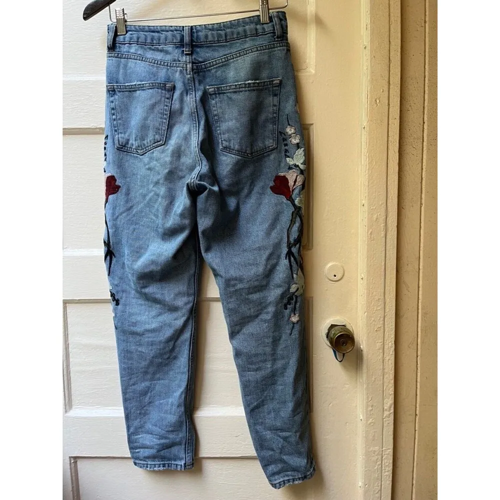 Topshop moto skinny W26 L30 Low Rise Red Yellow floral Embroidered Jeans Cotton - Image 8