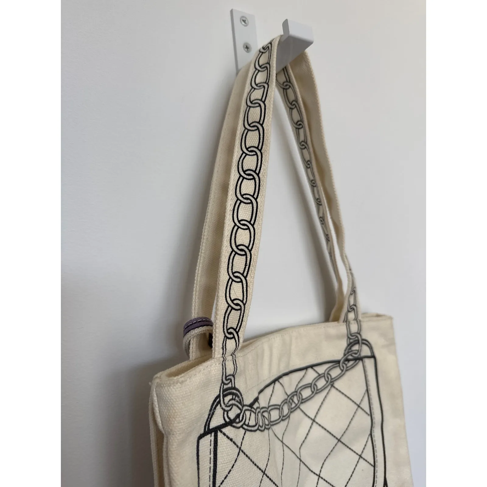 Vintage Borders Books Illustrated cream Canvas Tote Bag Purse Print 100% Cotton Black - Image 7