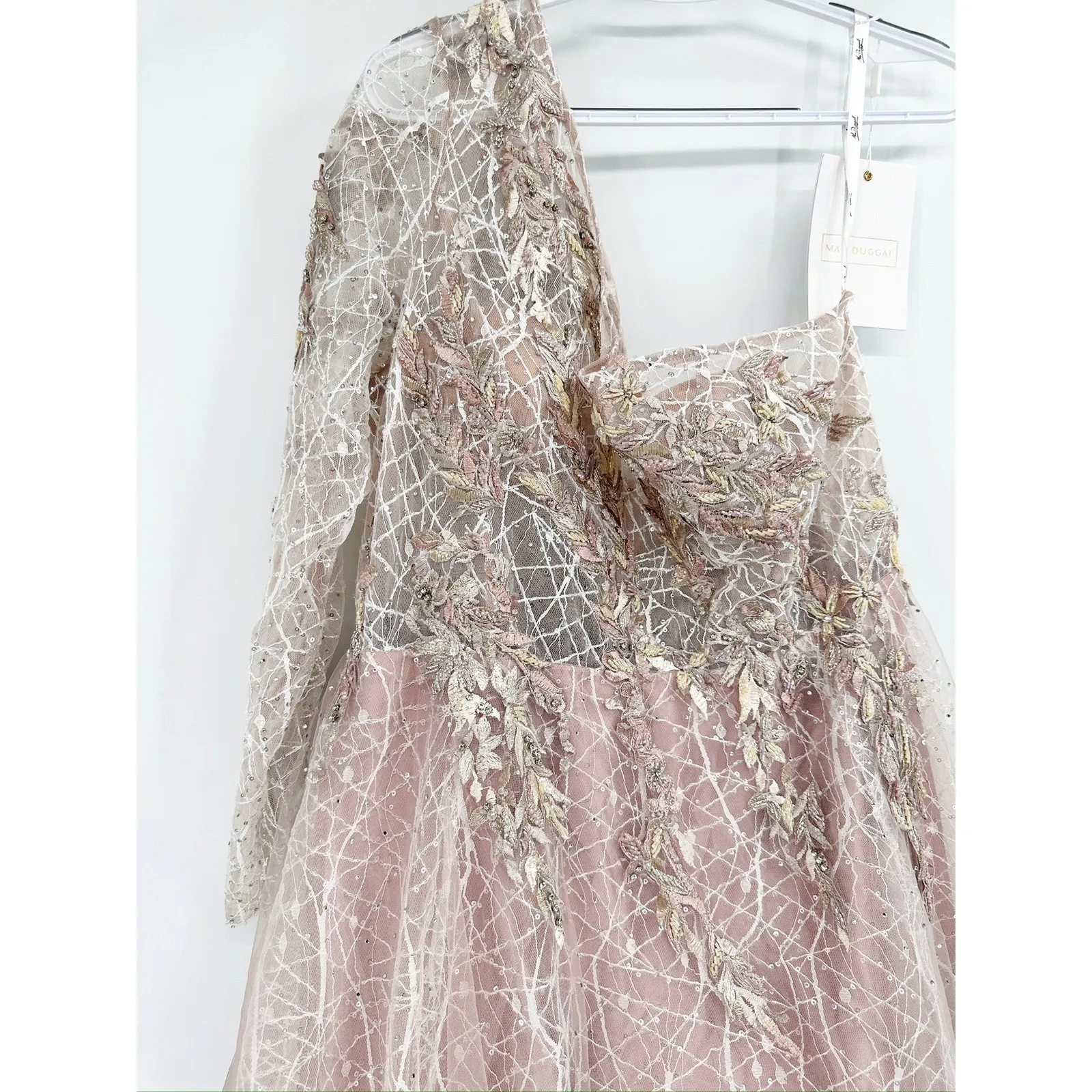 Mac Duggal 20232 Embroidered One Shoulder Bodice Dusty Rose Ballgown Size 16 - Image 4