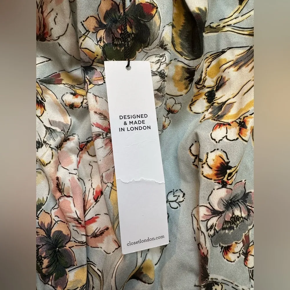 Closet London UK Wateecolor Tulip Floral Print Dress Cap Sleeves Size 4 S NWT Gray - Image 12