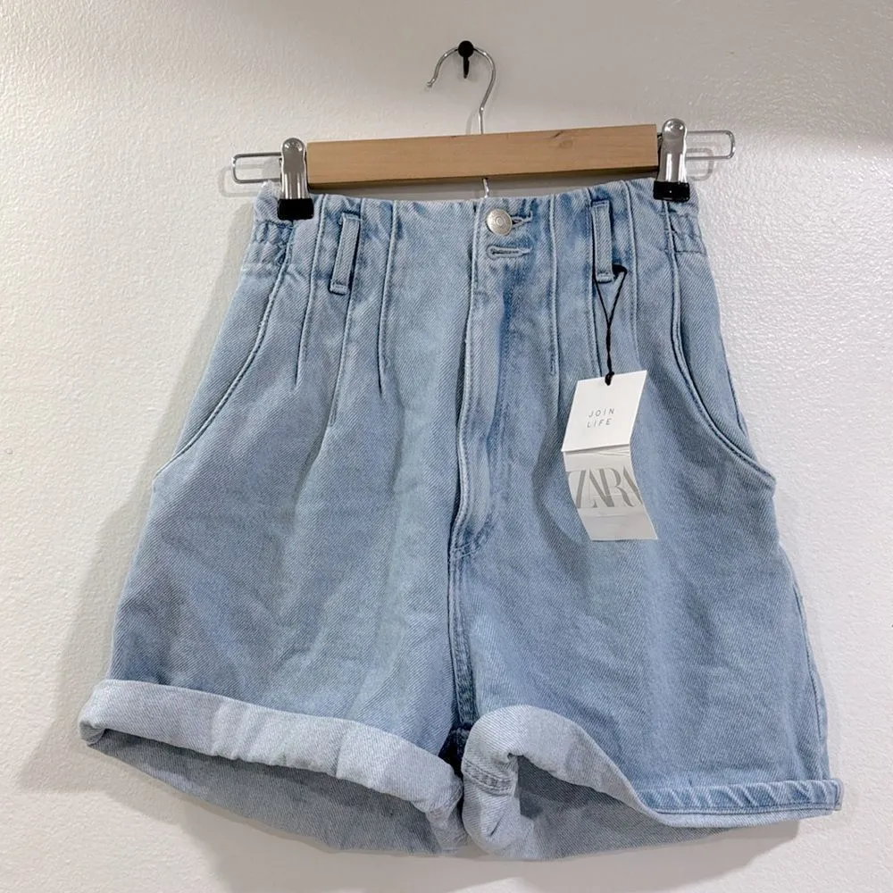 Zara High Waist Light Blue Women's Shorts NWT - Image 2