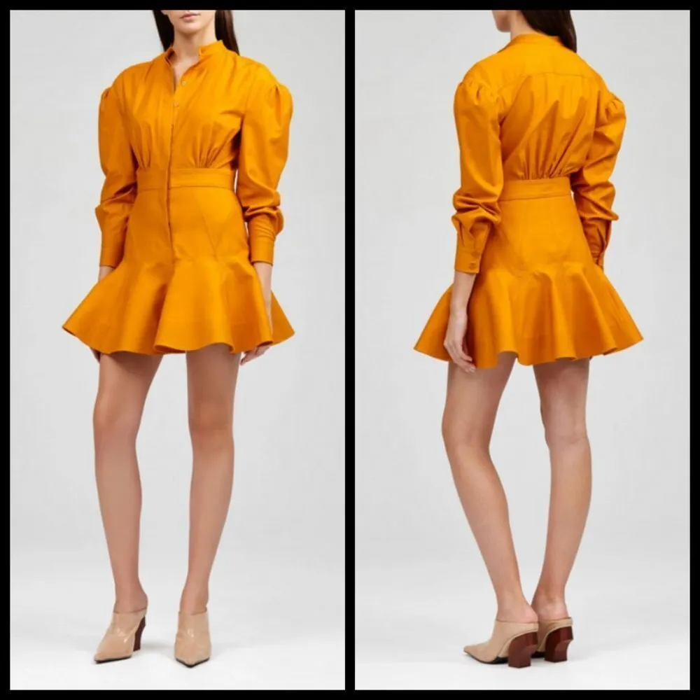 💕ACLER💕 Lewis Shirt Dress ~ 100% Colton Puff Sleeves Mini Dark Gold US 2 - Image 3