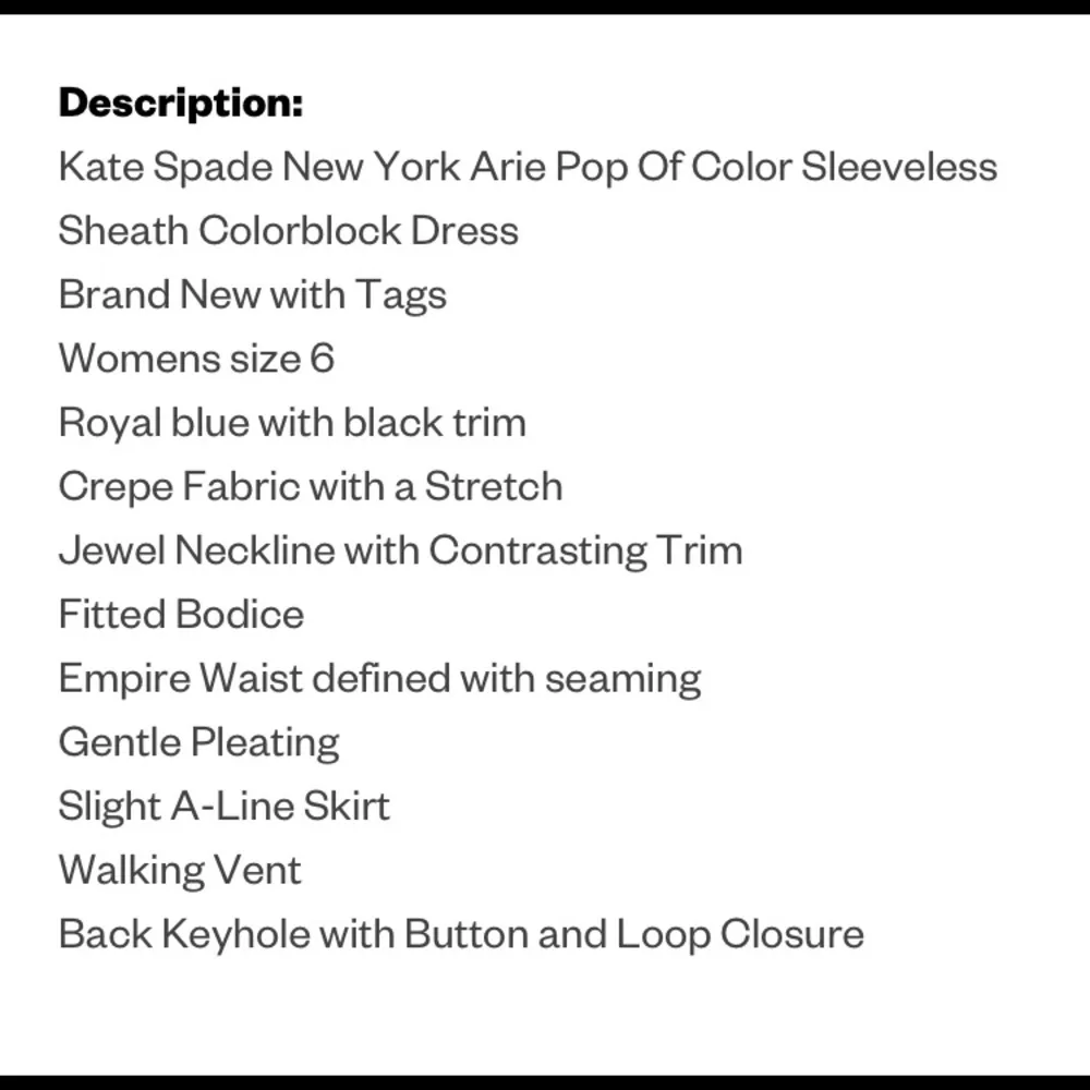 Kate Spade Women's Arie Blue w/ Black Trim Sleeveless Sheath Dress Size 6. - Image 3