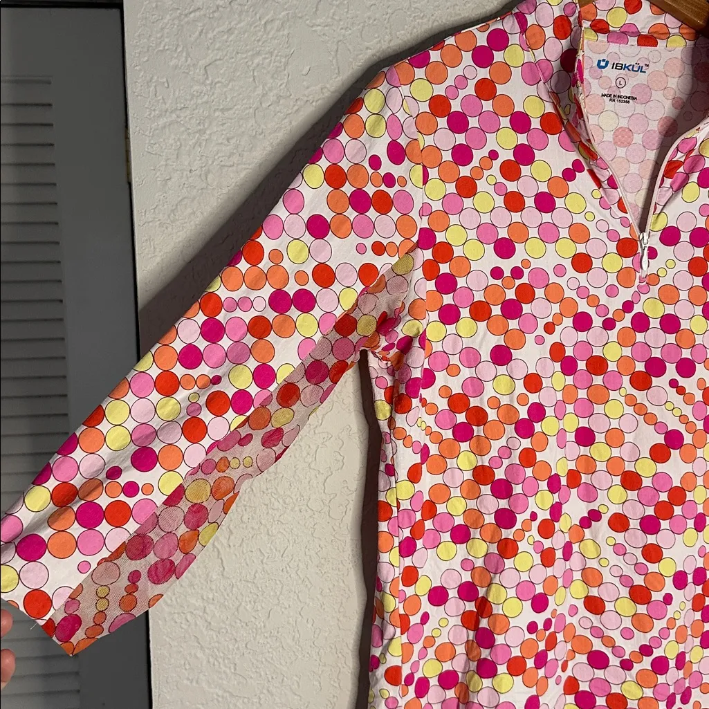 IBKUL 1/4 Zip Pink Orange Top Mesh Sides UPF Golf Athletic Activewear Outdoor Size L - Image 2