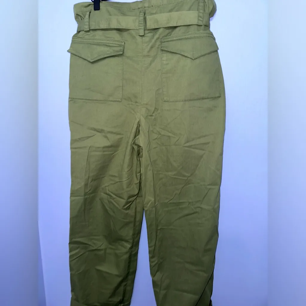 Maje Wide Leg Belted 100% Cotton Green Cargo Pants NWT Skze 36 (US‎ SMALL) - Image 9
