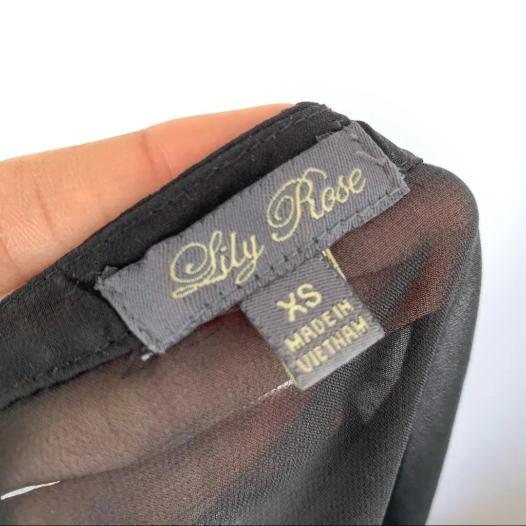 Lily Rose Sheer Boho Print Blouse XS – Tie Neck, Lined - Image 7