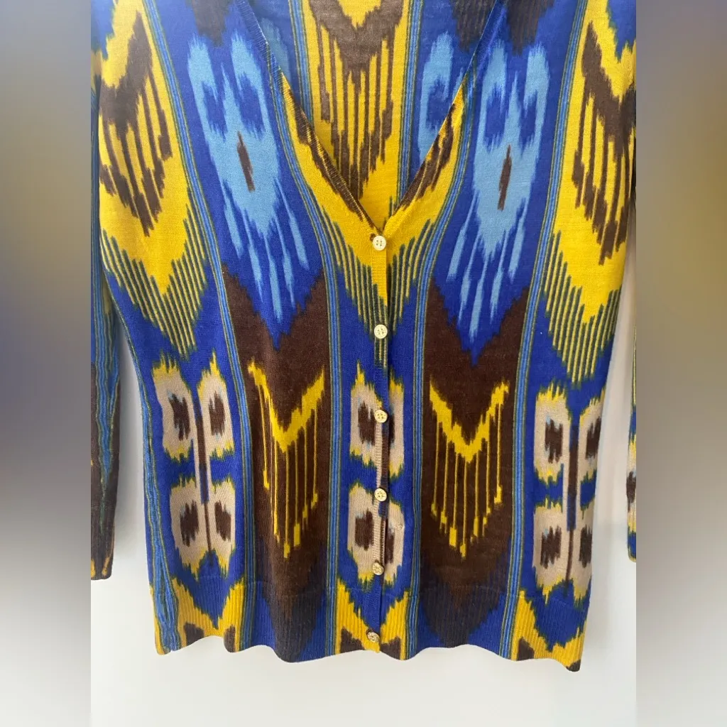 Tory Burch 100% Wool Knit Cardigan Sweater M Button Up Abstract Tribal Print - Image 5