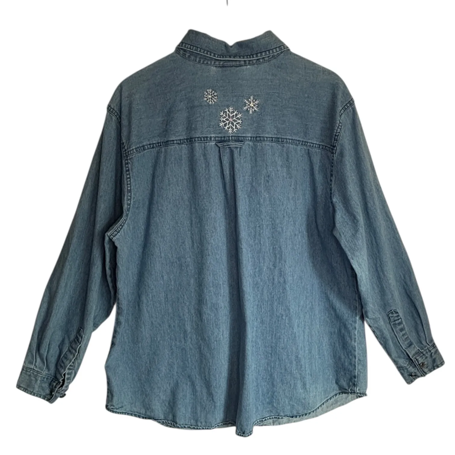 Vintage Womens Denim Shirt 18/20W Snowman Embroidered Christmas Button Front Y2K - Image 7