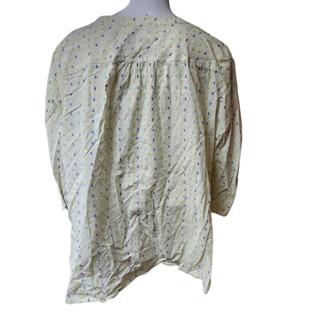 Denim & Company Yellow Polka Dot Button Down Shirt (2X) - Image 4