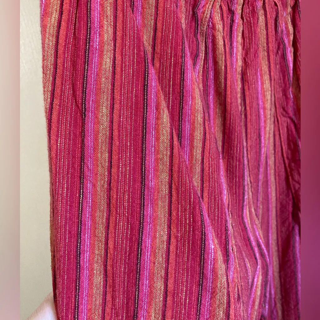 🌞Anthro Drew Emerson Red Striped Linen Blend Strapless Split Leg Jumpsuit - Image 8