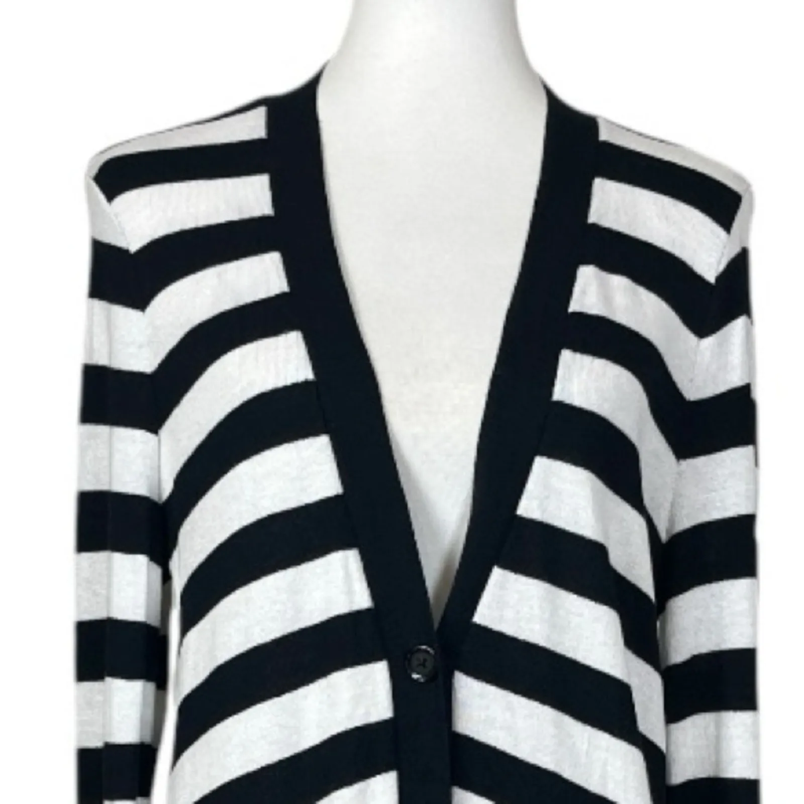 Soma Sweater Long Cardigan Button Front V-neck Black White Stripes Women’s Large - Image 6