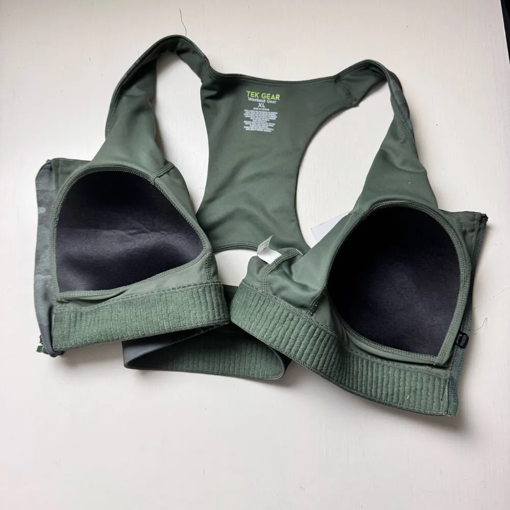 TekGear Women's XL Zip Front Racerback Athletic Sporty Workout Sports Bra Green - Image 7