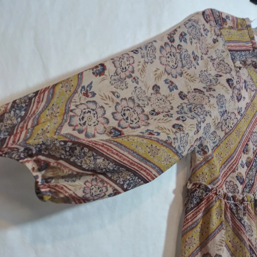 Knox Rose Floral Chiffon Ruffle Peasant Neutral Blouse Top Neck Tie Size M - Image 4