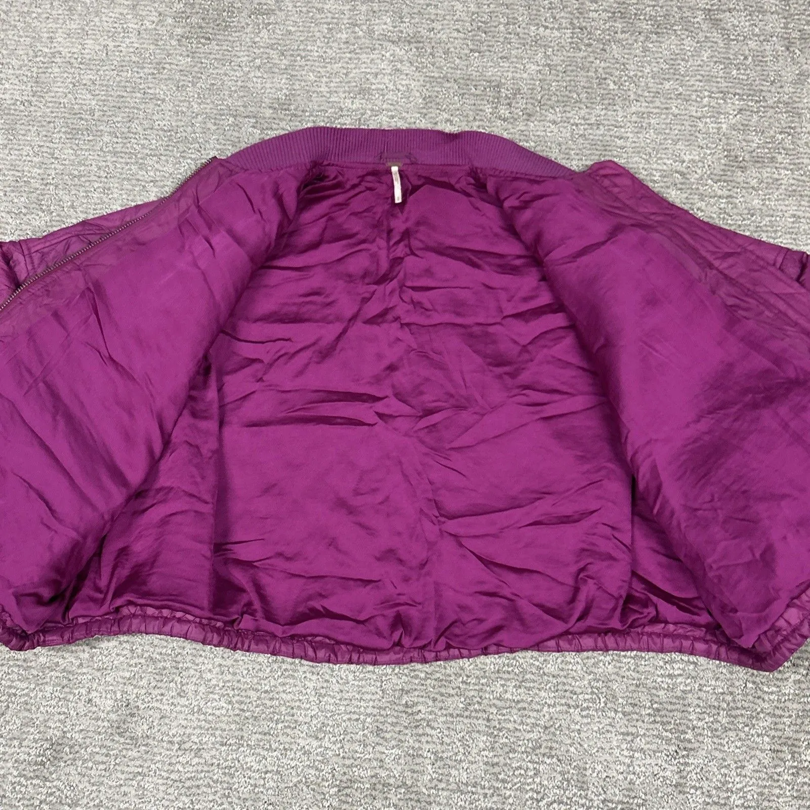 Free People Easy Quilted Bomber Jacket Women Small Fuchsia Purple Oversized Boho - Image 5
