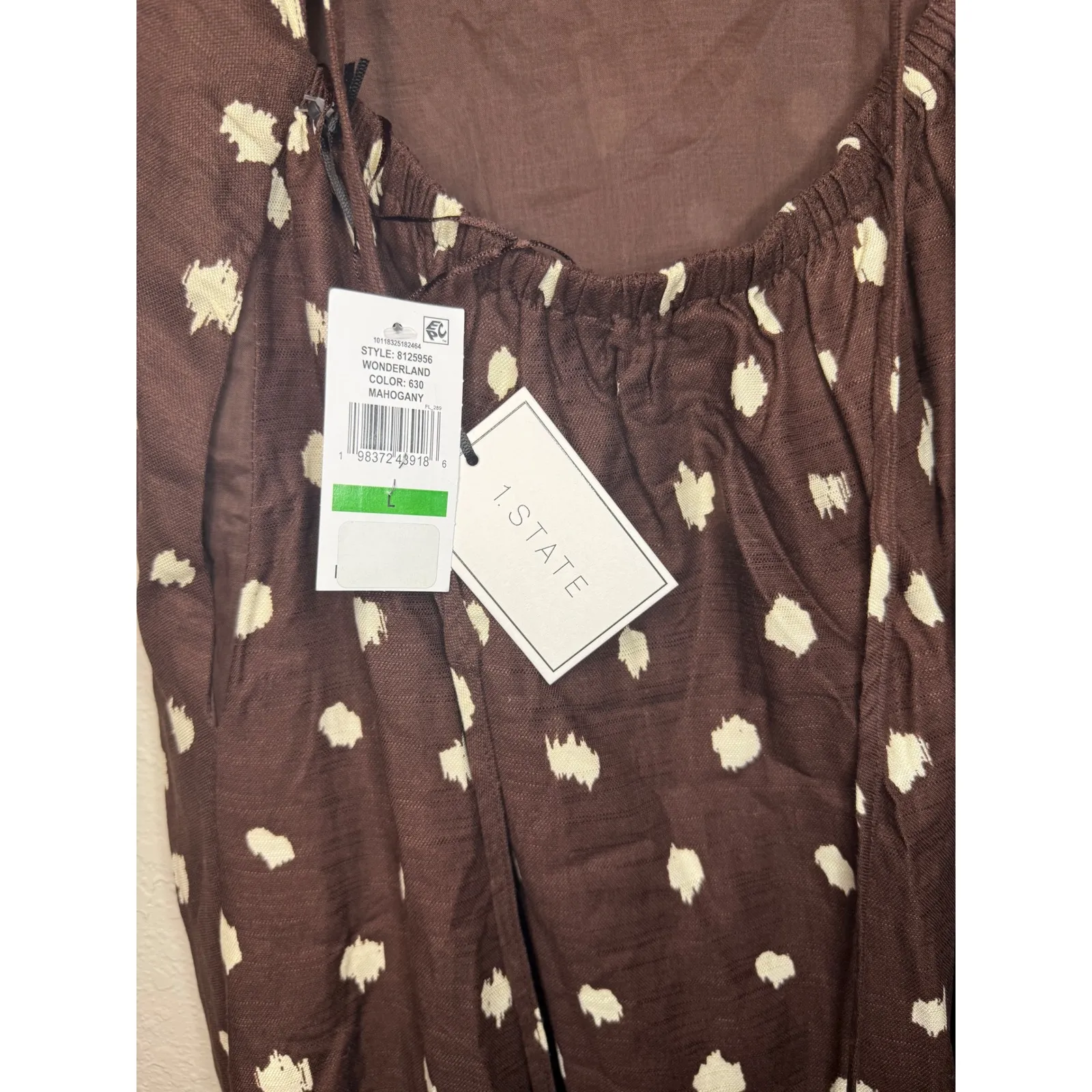 1. STATE Womens Brown White Polka Dot Linen Blend Sleeveless Backless Midi Dress - Image 6