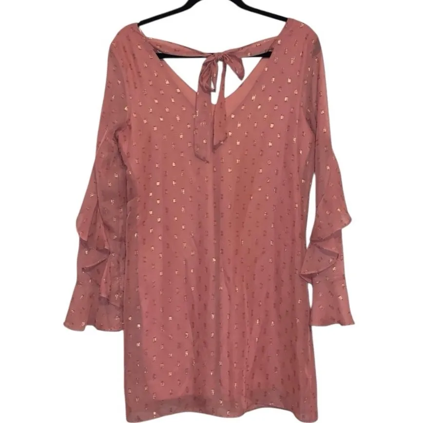 NWT I.N. San Francisco Pink Swiss Dot Ruffle Sleeve Tie Back Dress - Image 5