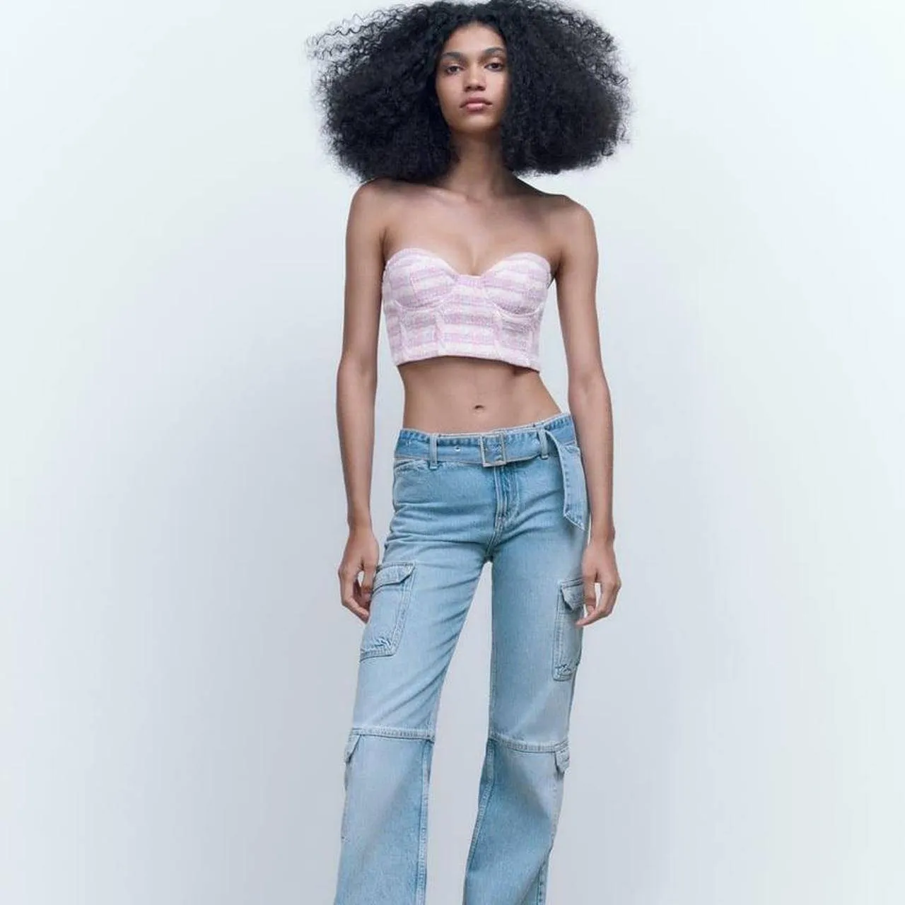 NWT ZARA Strapless Tweed Tube Top Pastel Stripe Corset Bustier Cropped S - Image 2