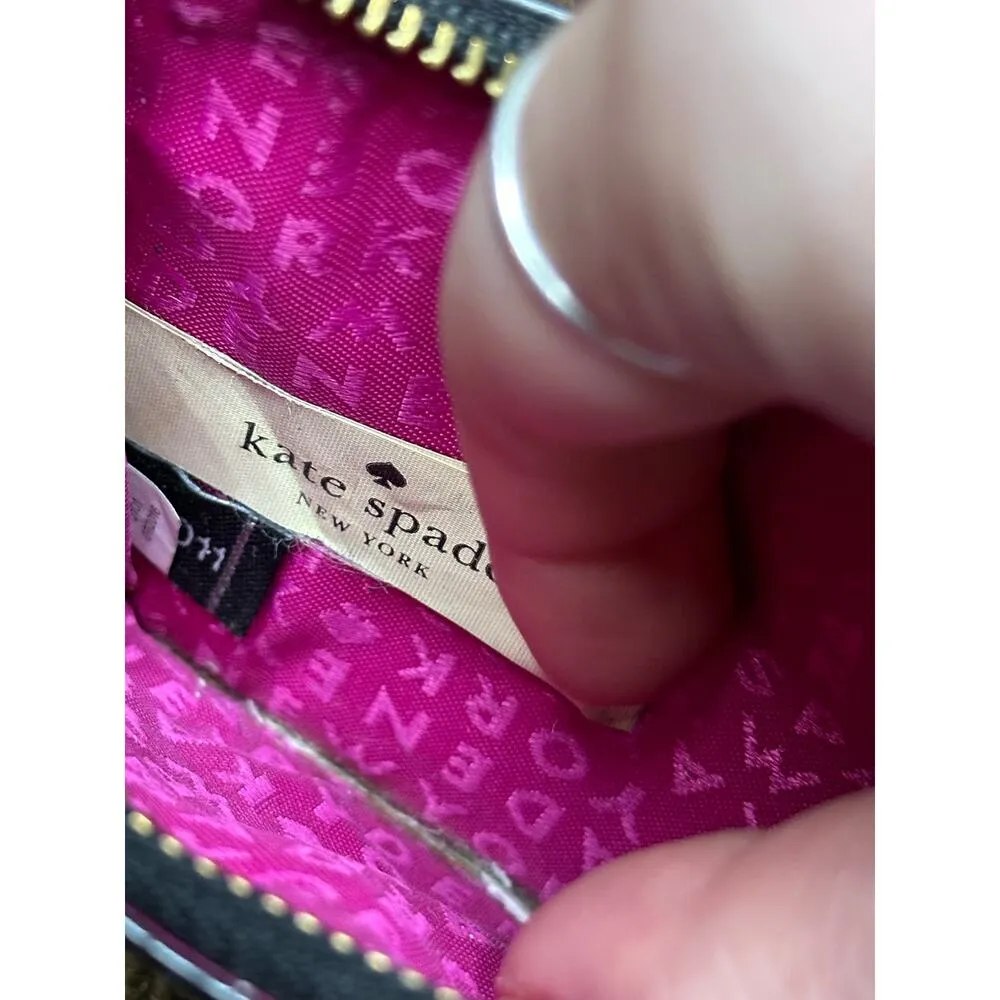 Kate Spade Black Hot Pink Handheld Brown Wooden Beaded Wristlet Wallet Small - Image 5