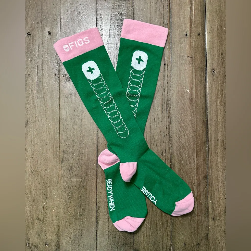 FIGS Compression Socks - Green Pink - Ready When You Are - Large - Image 3