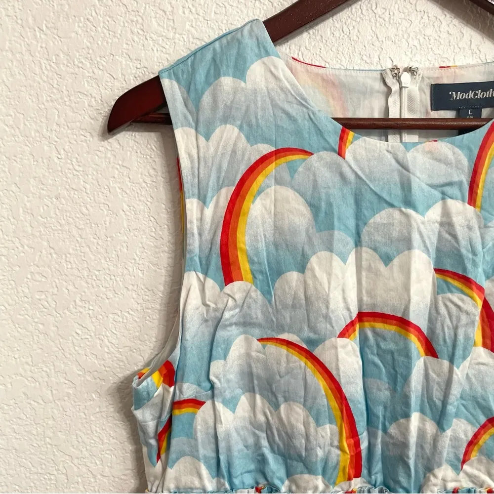 ModCloth Womens Dress Blue Dreamscape Rainbow Clouds Fit and Flare Size Large - Image 5