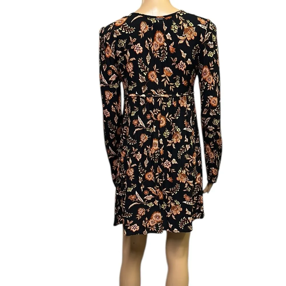 Billabong Hearts Desire Long Sleeve Babydoll Dress Black Orange Womens Small - Image 6