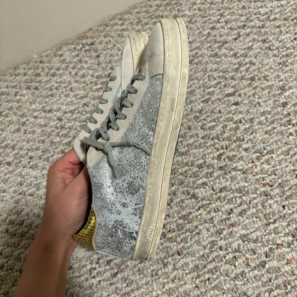 P448 John Low Top Leather Sneakers in Gold Silver- Size 38 (Size 7.5/8) - Image 10