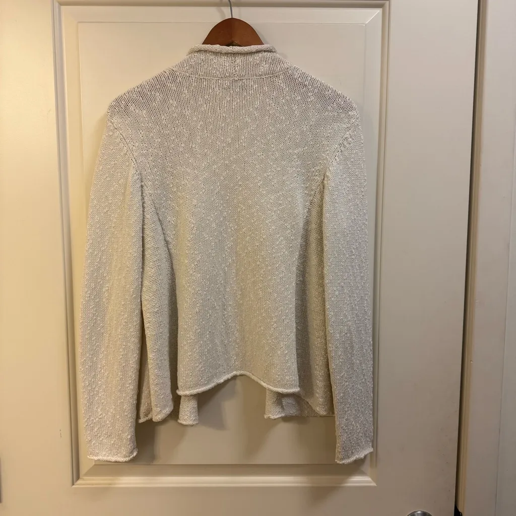 Eileen Fisher White Cotton Open Front Knit Cardigan See Measurements - Image 11