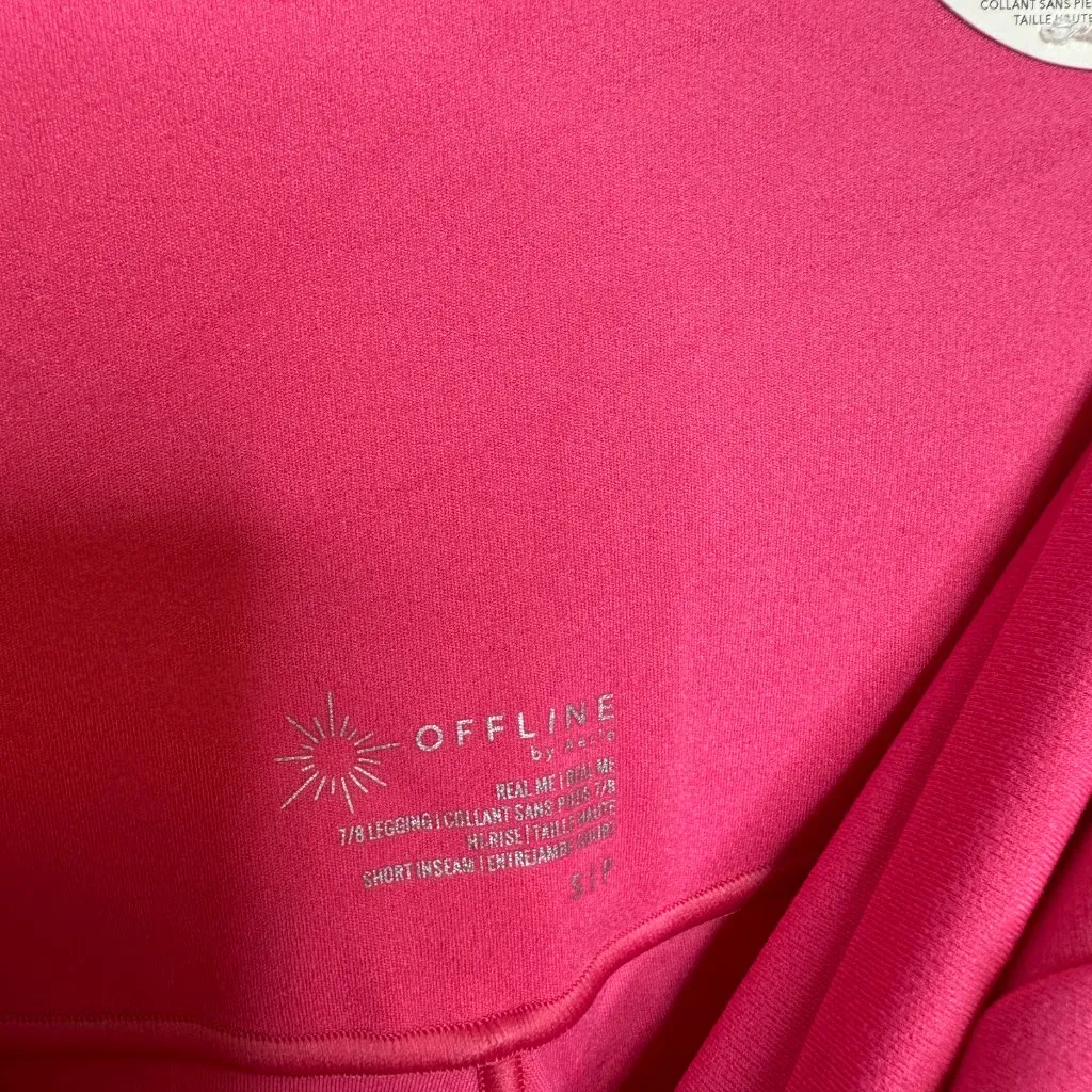 NEW OFFLINE By Aerie Real Me High Waisted Crossover 7/8 Legging Pink Small Short - Image 4