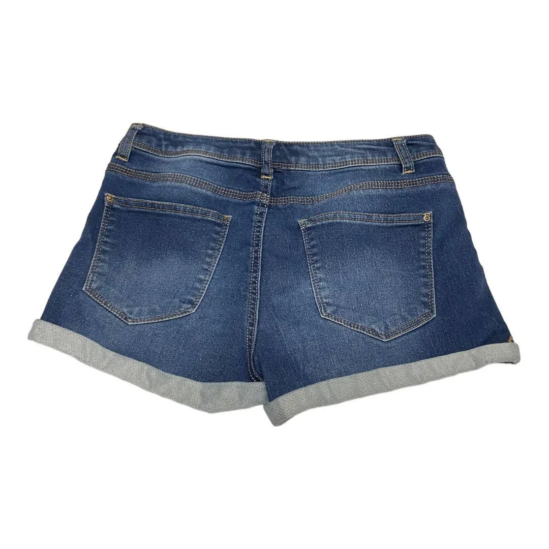 Almost Famous Womens Shorts Sz 7 Juniors Stretchy Mid Rise Blue Denim Jean Cuffs - Image 5