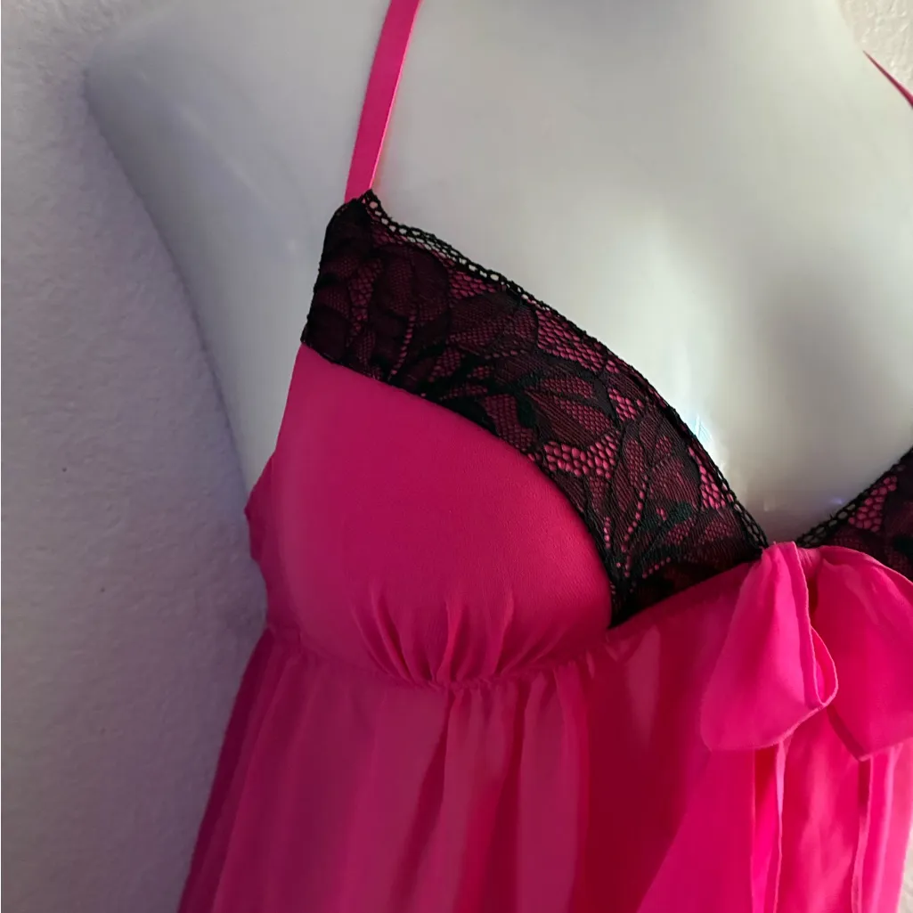 Apt. 9 Hot Pink Black Lace Sheer Chemise Babydoll S - Image 7