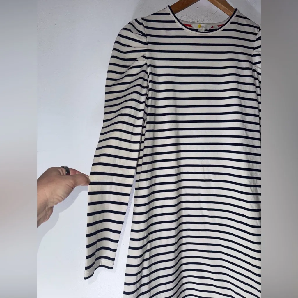 Boden Imogen Breton Striped Shirt Dress size 6 Navy Off White Puff‎ Sleeves - Image 3